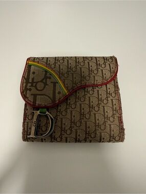 Dior Brown Monogram Fold Wallet with Multicolor Trim